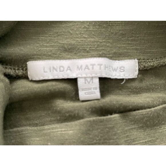 LINDA MATTHEWS COLD SHOULDER SHORT SLEEVE‎ TOP OLIVE GREEN M - Picture 2 of 5